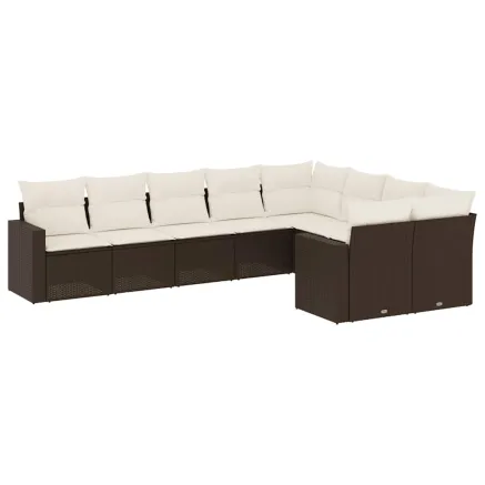 Salon de jardin avec coussins 9 pcs marron résine tressée 2