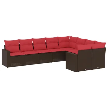 Salon de jardin avec coussins 9 pcs marron résine tressée 2