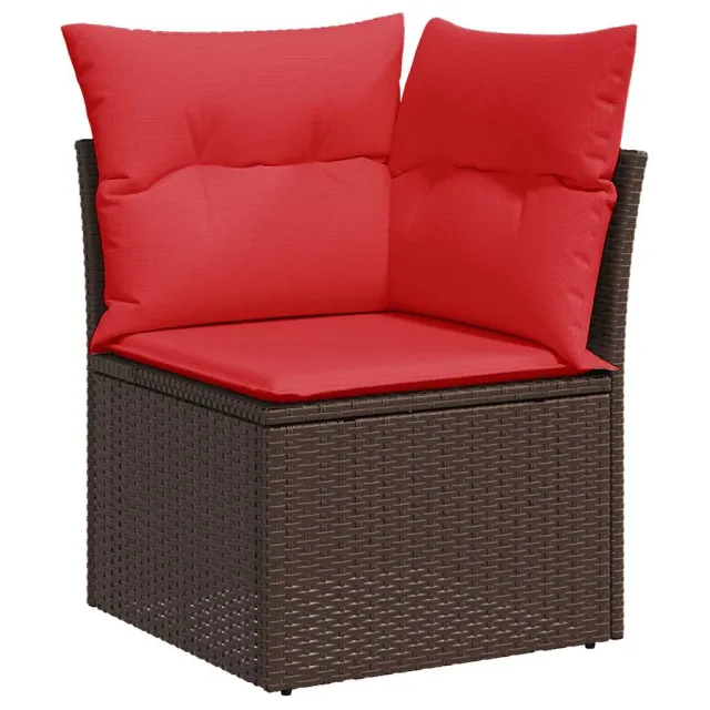 Salon de jardin avec coussins 9 pcs marron résine tressée