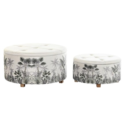 Poggiapiedi DKD Home Decor Beige Poliestere MDF Verde Tropicale (80 x