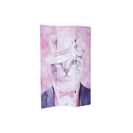 Biombo DKD Home Decor Gato Lienzo 120 x 2,5 x 180 cm Pino 2