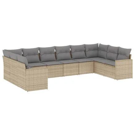 Salon de jardin avec coussins 10 pcs beige résine tressée 2