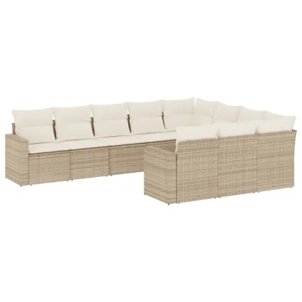 Salon de jardin avec coussins 10 pcs beige résine tressée 2