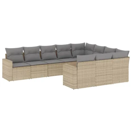 Salon de jardin avec coussins 10 pcs beige résine tressée 2
