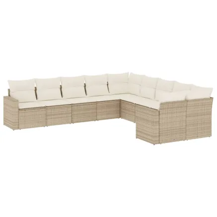 Salon de jardin avec coussins 10 pcs beige résine tressée 2