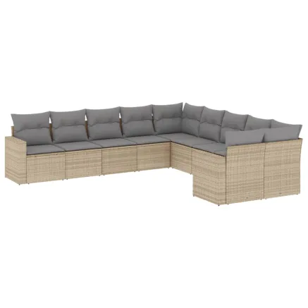 Salon de jardin avec coussins 10 pcs beige résine tressée 2