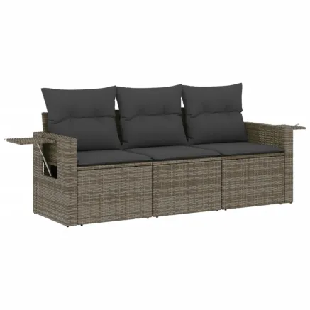 Salon de jardin avec coussins 3 pcs gris résine tressée 2