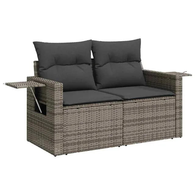 Salon de jardin avec coussins 3 pcs gris résine tressée