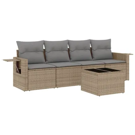 Salon de jardin avec coussins 5 pcs beige résine tressée 2