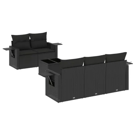 Salon de jardin 6 pcs avec coussins noir résine tressée 2