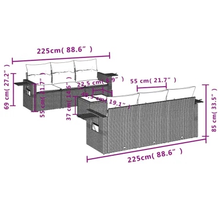 Salon de jardin avec coussins 7 pcs gris clair résine tressée