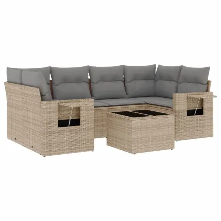Salon de jardin avec coussins 7 pcs beige résine tressée 2