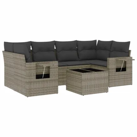 Salon de jardin avec coussins 7 pcs gris résine tressée 2