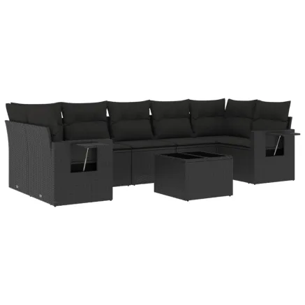 Salon de jardin 8 pcs avec coussins noir résine tressée 2