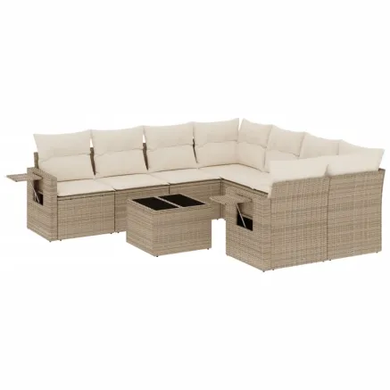 Salon de jardin avec coussins 9 pcs beige résine tressée 2