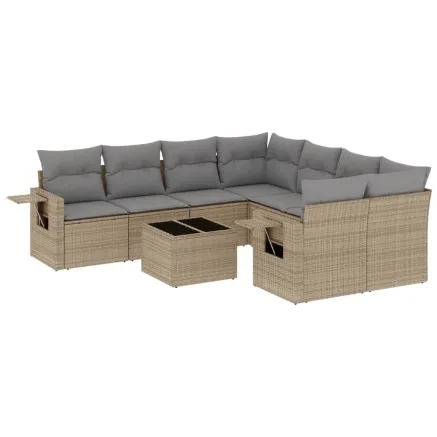 Salon de jardin avec coussins 9 pcs beige résine tressée 2