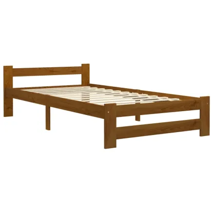 Cadre de lit sans matelas Marron miel Bois pin massif 90x200 cm 2