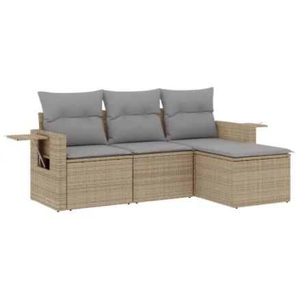 Salon de jardin avec coussins 4 pcs beige résine tressée 2
