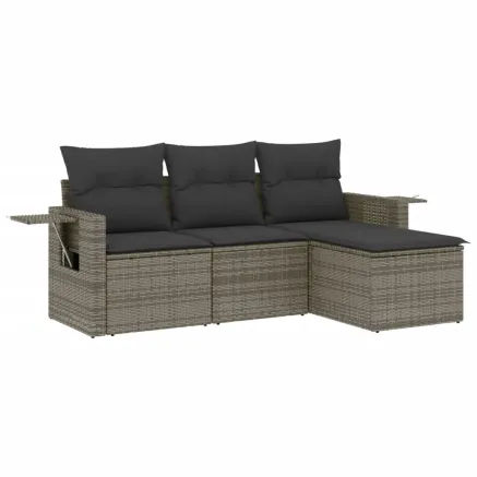 Salon de jardin 4 pcs avec coussins gris résine tressée 2