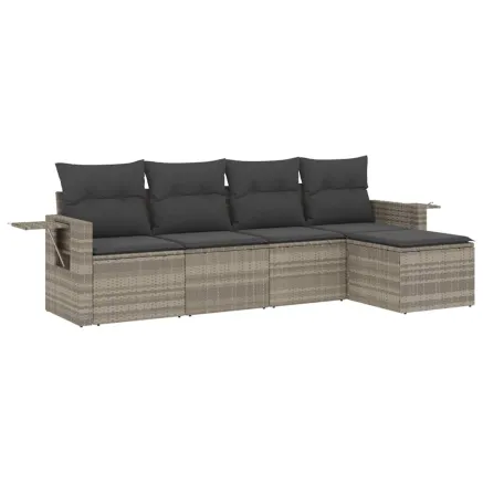Salon de jardin 5 pcs avec coussins gris clair résine tressée 2