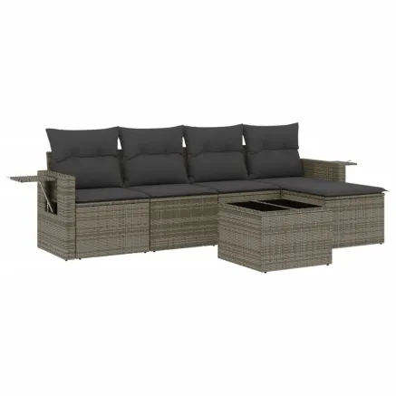 Salon de jardin 6 pcs avec coussins gris résine tressée 2