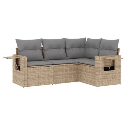 Salon de jardin avec coussins 4 pcs beige résine tressée 2