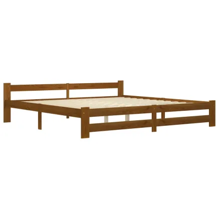 Cadre de lit sans matelas marron miel bois pin massif 200x200cm 2
