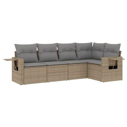 Salon de jardin avec coussins 5 pcs beige résine tressée 2