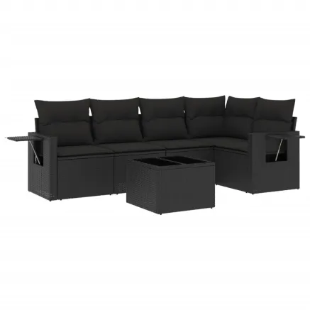 Salon de jardin 6 pcs avec coussins noir résine tressée 2