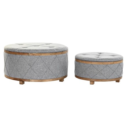 Banqueta DKD Home Decor  Natural Madera Poliéster Gris claro (80 x 80