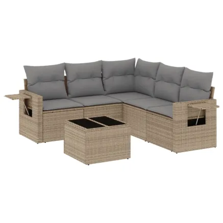 Salon de jardin avec coussins 6 pcs beige résine tressée 2