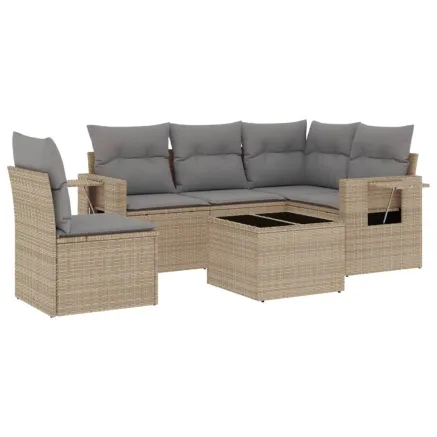 Salon de jardin avec coussins 6 pcs beige résine tressée 2