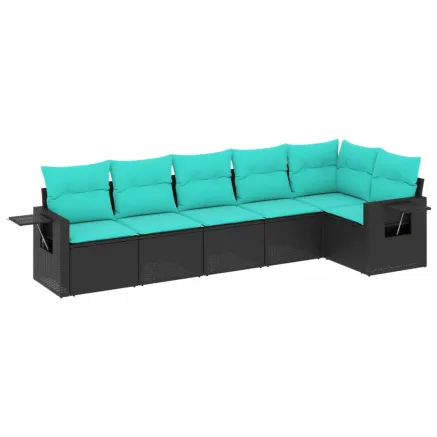 Salon de jardin 6 pcs avec coussins noir résine tressée 2