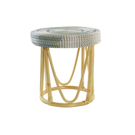 Reposapiés DKD Home Decor Natural Turquesa Blanco Ratán Tropical Hie