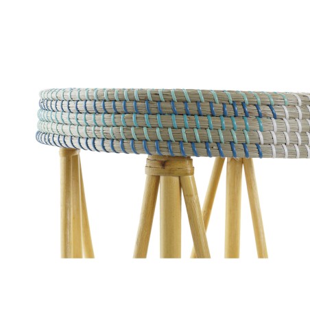 Poggiapiedi DKD Home Decor Naturale Turchese Bianco Rattan Tropicale E