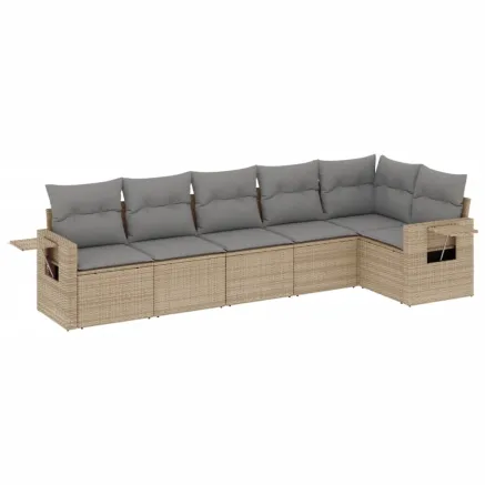 Salon de jardin avec coussins 6 pcs beige résine tressée 2