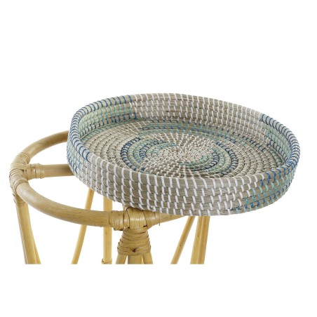 Repose-pied DKD Home Decor Naturel Turquoise Blanc Rotin Tropical Herb