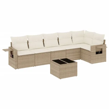 Salon de jardin avec coussins 7 pcs beige résine tressée 2