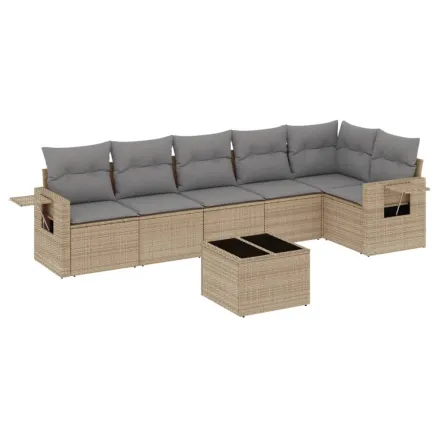 Salon de jardin avec coussins 7 pcs beige résine tressée 2