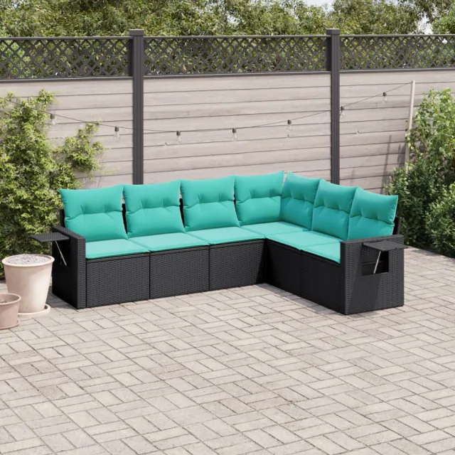 Salon de jardin 6 pcs avec coussins noir résine tressée