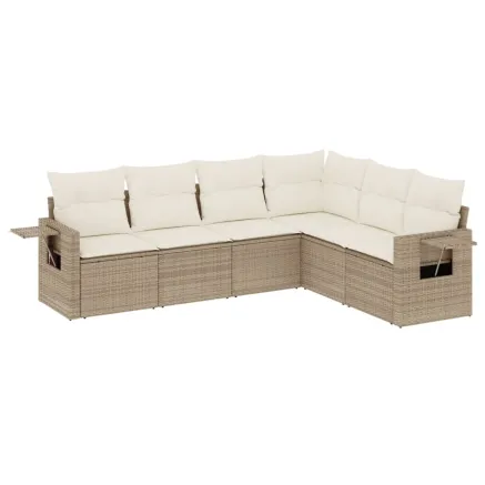 Salon de jardin avec coussins 6 pcs beige résine tressée 2