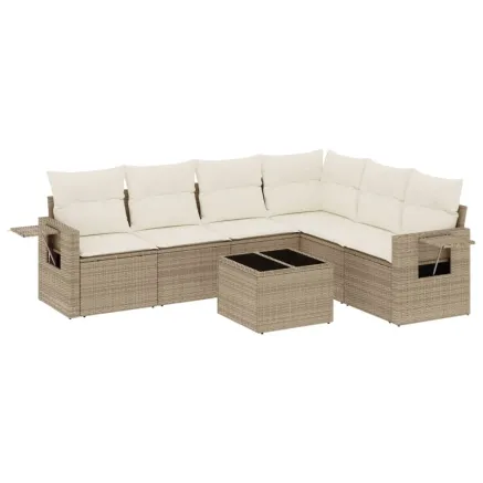 Salon de jardin avec coussins 7 pcs beige résine tressée 2