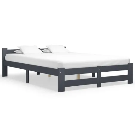 Cadre de lit sans matelas gris foncé pin massif 140x200 cm