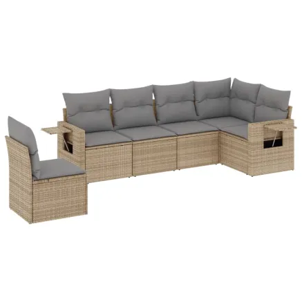 Salon de jardin avec coussins 6 pcs beige résine tressée 2