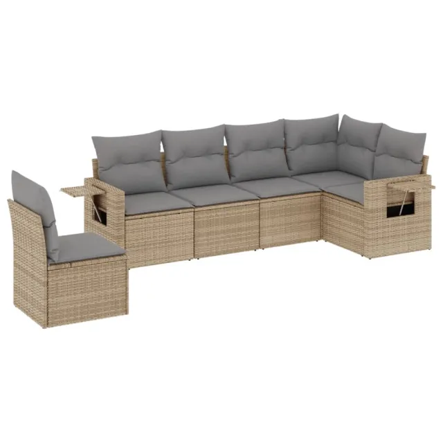 Salon de jardin avec coussins 6 pcs beige résine tressée