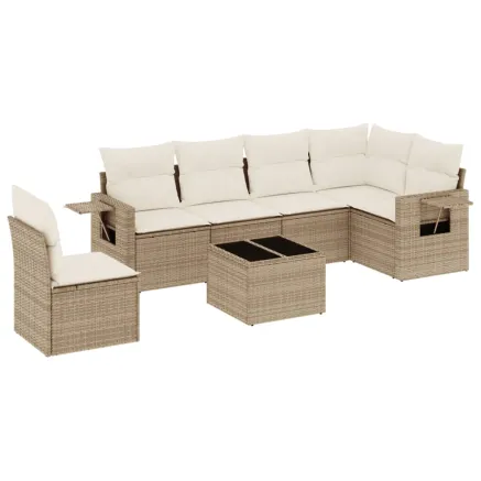 Salon de jardin avec coussins 7 pcs beige résine tressée 2