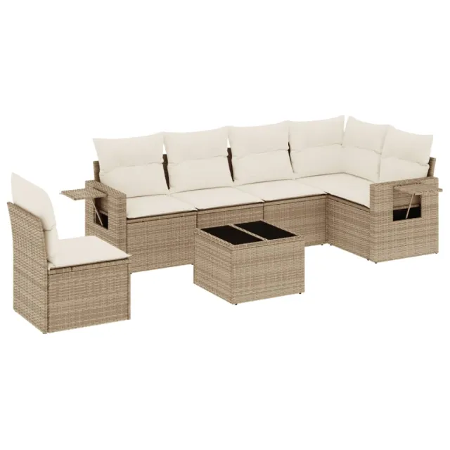 Salon de jardin avec coussins 7 pcs beige résine tressée