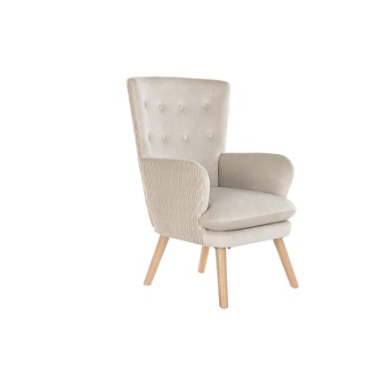 Armstoel DKD Home Decor Beige Natuurlijk Polyester Hout 67 x 70 x 95 c
