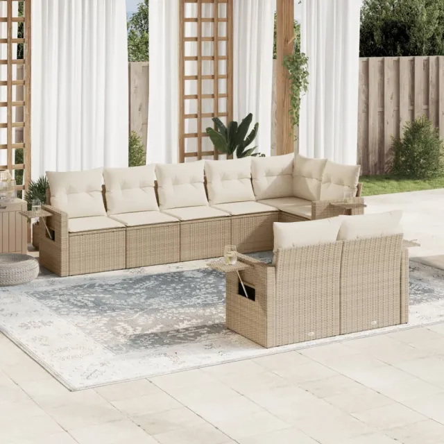 Salon de jardin avec coussins 8 pcs beige résine tressée