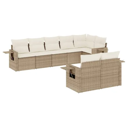 Salon de jardin avec coussins 8 pcs beige résine tressée 2